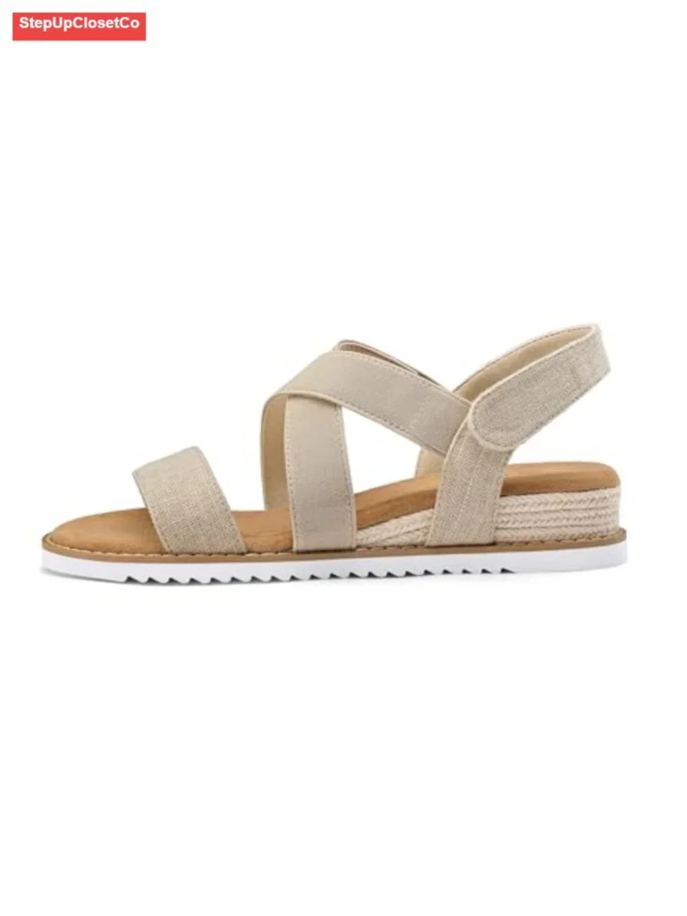 Low Wedge Espadrilles with Elastic Strap, Slip On Sandals, Comfort Walking Shoes